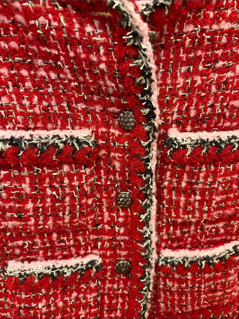 Red Tweed Bouclé Cropped Blazer with Contrast Trim - Picture 5 of 10
